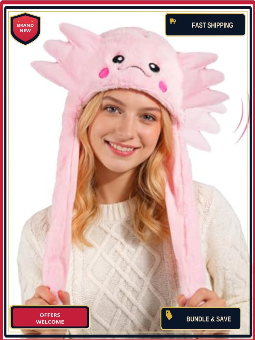 Axolotl Hat with Moving Ears Plush Costume Headwear One Size